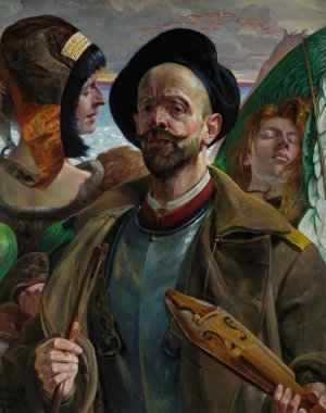 On one string - Self-portrait by Jacek Malczewski Oil Painting