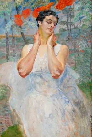 Portrait of a woman with rowanberry Oil painting by Jacek Malczewski