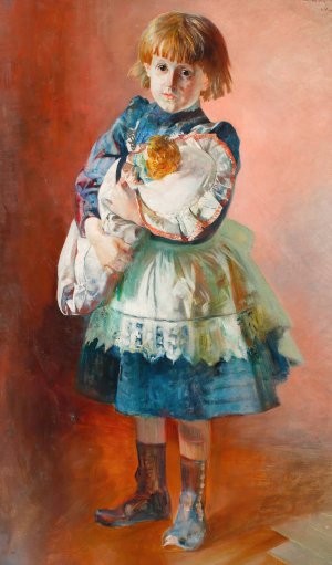 Portrait of Julia, artist's daughter, with a doll by Jacek Malczewski Oil Painting