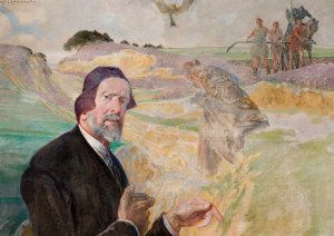 Self-portrait with a Polish road Oil painting by Jacek Malczewski