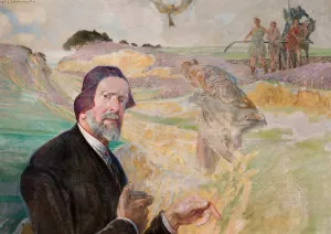 Self-portrait with a Polish road by Jacek Malczewski Oil Painting
