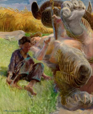 Shepherd boy and a harpy by Jacek Malczewski Oil Painting
