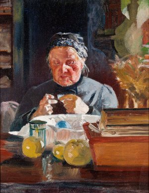 Woman at table, sketch Oil painting by Jacek Malczewski