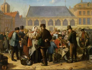 Many Figures on the Nieuwe Markt in Rotterdam Oil painting by Jacob Akkersdijk