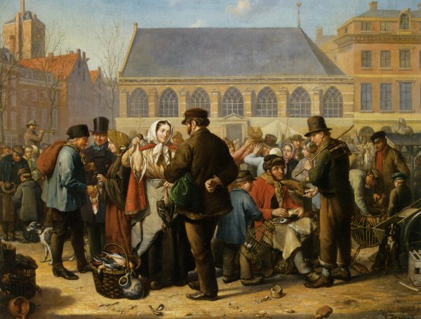 Main Product Photo of Many Figures on the Nieuwe Markt in Rotterdam Painting by Jacob Akkersdijk