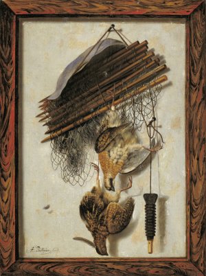 Dead Wildfowl And A Huntsman's Net. Trompe L'oeil by Jacob Biltius Oil Painting