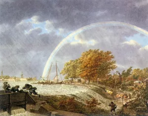 Autumn Landscape with Rainbow Oil painting by Jacob Cats