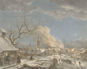 Winter, nacht en vuur by Jacob Cats Oil Painting