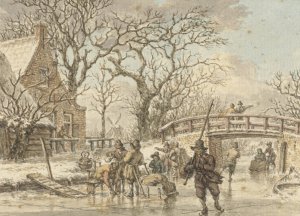 Winterlandschap met schaatsenrijders op een wetering by Jacob Cats Oil Painting