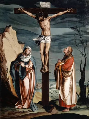 Christ on the Cross between the Virgin and Saint John by Jacob Clauser Workshop Oil Painting