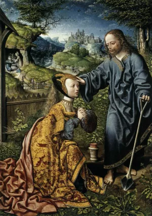 Christ Appearing to Mary Magdalene as a Gardener painting by Jacob Cornelisz Van Oostsanen