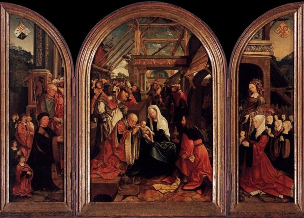 Main Product Photo of Triptych of the Adoration of the Magi Painting by Jacob Cornelisz Van Oostsanen