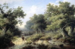Boslandschap met reizigers by Jacob Cremer Oil Painting