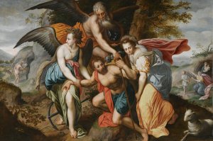 Man Carrying The Burdens Of Time, An Allegory Of The Four Ages Of Man by Jacob De Backer Oil Painting