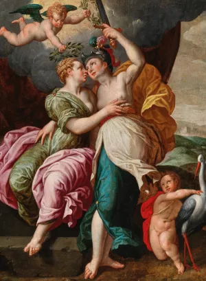 Vigilance Embracing Peace by Jacob De Backer Oil Painting