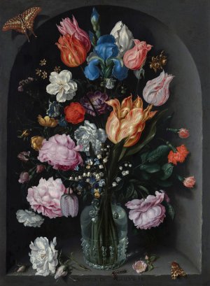 Flowers in a Glass Flask by Jacob De Gheyn II Oil Painting