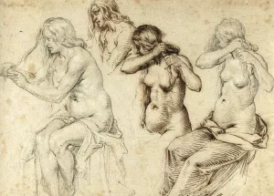 Four Studies of Women Braiding Their Hair by Jacob De Ii Gheyn - Oil Painting Reproduction
