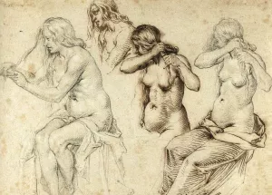 Four Studies of Women Braiding Their Hair painting by Jacob De Ii Gheyn