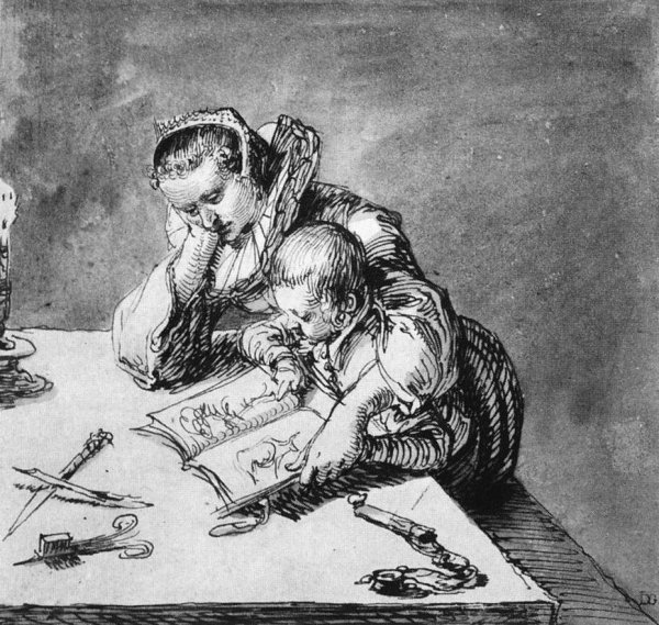 Main Product Photo of Woman and Child Looking at a Picture Book Painting by Jacob De Ii Gheyn