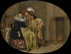 A Couple in an Interior with a Gypsy Fortune-Teller by Jacob Duck Oil Painting
