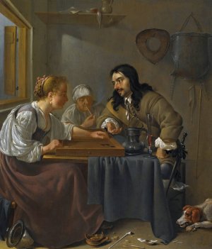 A Couple Playing Backgammon by Jacob Duck Oil Painting
