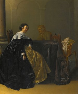 An Elegant Young Lady And Old Maid In An Interior by Jacob Duck Oil Painting
