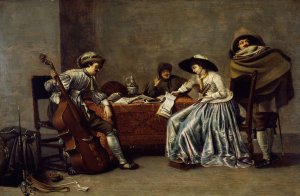 Three men and a Woman in an Interior by Jacob Duck Oil Painting