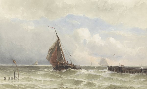 Main Product Photo of Haven van Vlissingen, met inkomende zeilschip  Painting by Jacob Eduard Van Heemskerck Van Beest