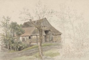 Boerenhuis met bomen te Delden by Jacob Ernst Marcus Oil Painting