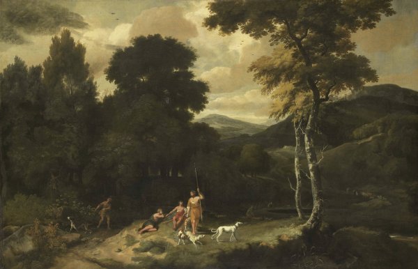 Landscape with Hunters  by Jacob Esselens - Hand-Painted Oil Painting Reproduction