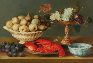 Still life with a lobster, fruit and a gilded tazza by Jacob Foppens Van Es Oil Painting