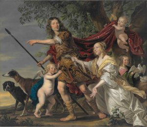 Portrait Of A Lady And A Gentleman As Venus And Adonis by Jacob Frans Van Der Merck Oil Painting