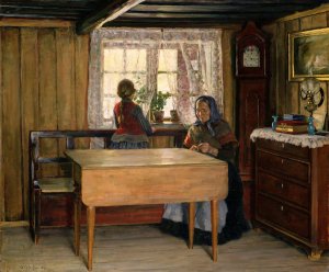 Visiting Grandmother by Jacob Gloersen Oil Painting