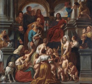 Christ blessing little Children. Suffer Little Children to Come unto me by Jacob Jordaens Oil Painting