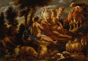 Mercury playing Argus to sleep with his flute, with Io transformed into a white heifer by Jacob Jordaens Oil Painting