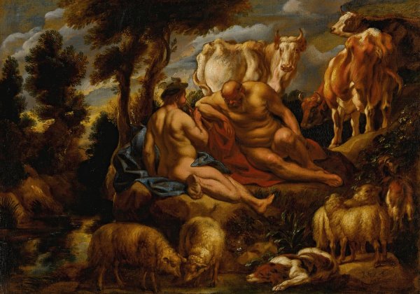 Mercury playing Argus to sleep with his flute, with Io transformed into a white heifer  by Jacob Jordaens - Hand-Painted Oil Painting Reproduction