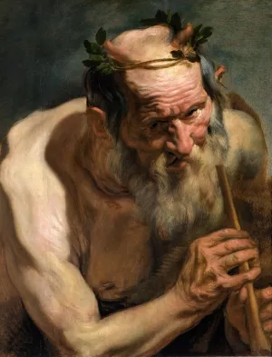 Old Satyr Holding a Flute by Jacob Jordaens Oil Painting