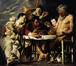 The Satyr and the Peasant by Jacob Jordaens - Oil Painting Reproduction
