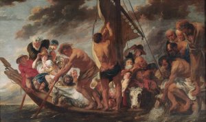 The Tribute Money. Peter Finding the Silver Coin in the Mouth of the Fish. Also called 'The Ferry Boat to Antwerp' by Jacob Jordaens Oil Painting