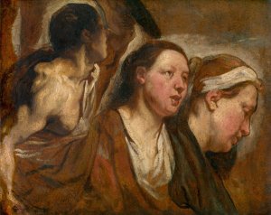 Two Female Heads and Torso of a Warrior by Jacob Jordaens Oil Painting
