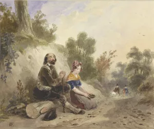 Blinde man met meisje, bedelend aan de kant van een landweg Oil painting by Jacob Joseph Eeckhout