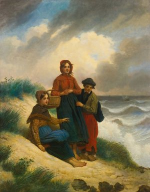 Les Enfants Sur La Plage, Ou L'attente Du Pecheur by Jacob Joseph Eeckhout Oil Painting