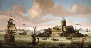 An English Ship and other Shipping off Castle Cornet, Guernsey by Jacob Knyff Oil Painting