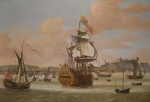 Charles Ii And James, Duke Of York, On Board H.M.S. Triumph, With Three Royal Yachts Off Dover by Jacob Knyff Oil Painting