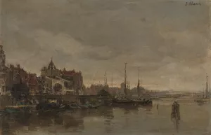 De Schreierstoren met de brug over de Gelderse Kade te Amsterdam Oil painting by Jacob Maris