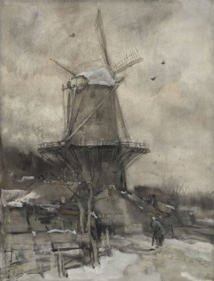 Een molen in de winter Oil painting by Jacob Maris