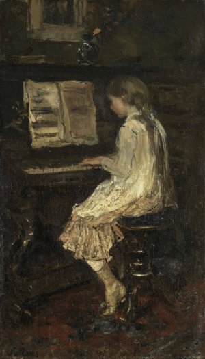 Girl at the Piano by Jacob Maris Oil Painting