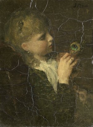 Girl with a Peacock Feather by Jacob Maris Oil Painting
