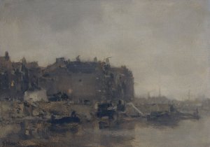Houses on the Prins Hendrikkade, Amsterdam, on a Misty Day by Jacob Maris Oil Painting
