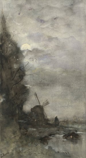 Landschap met molen bij maanlicht by Jacob Maris Oil Painting